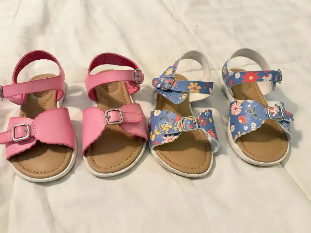 Lands’ End Toddler Girls Sandals Size 9 Lot of 2 Pink & Blue Floral Scalloped